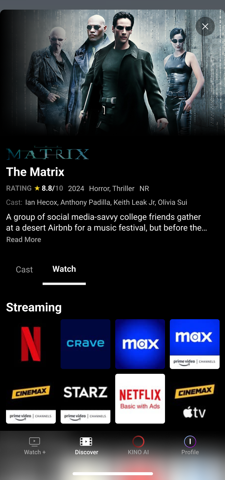 Where to Watch screen